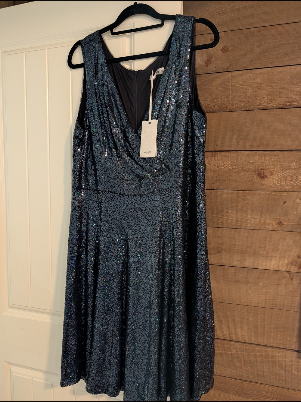 Grace Karin Navy Sequin Midi Dress